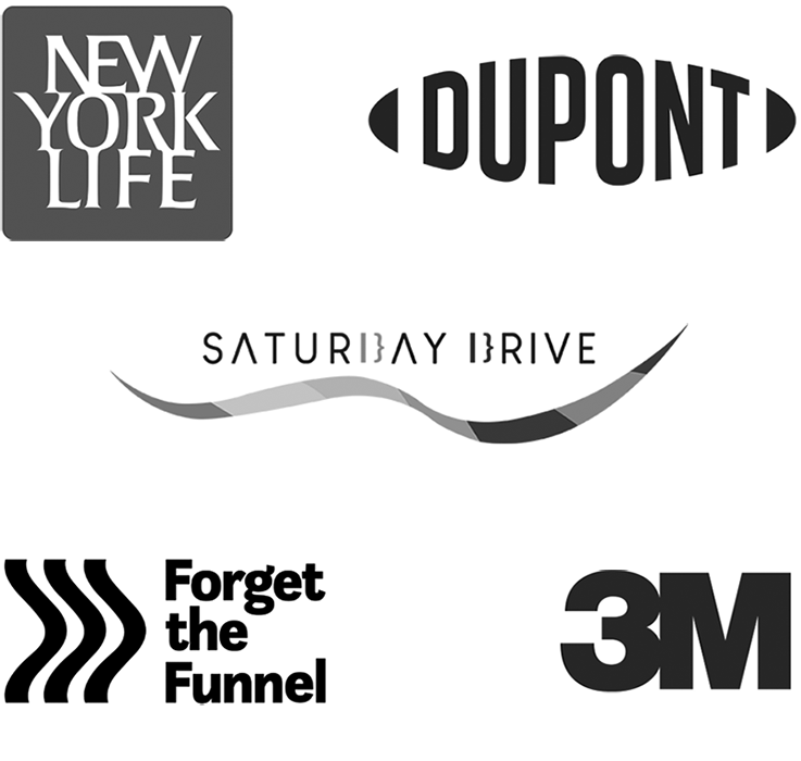 Customer Logos New York Life, Dupont, Saturday Drive, Forget The Funnel, 3M