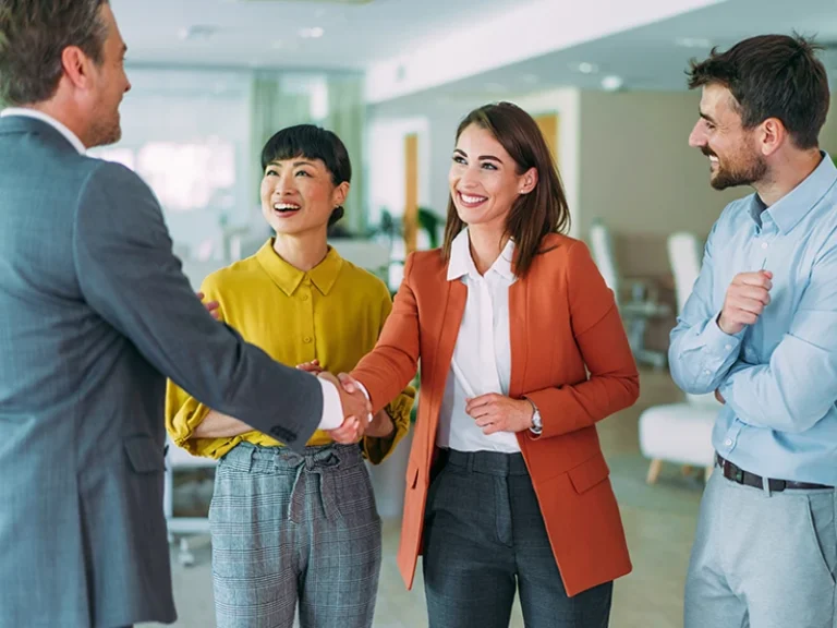 A manager welcoming a new employee