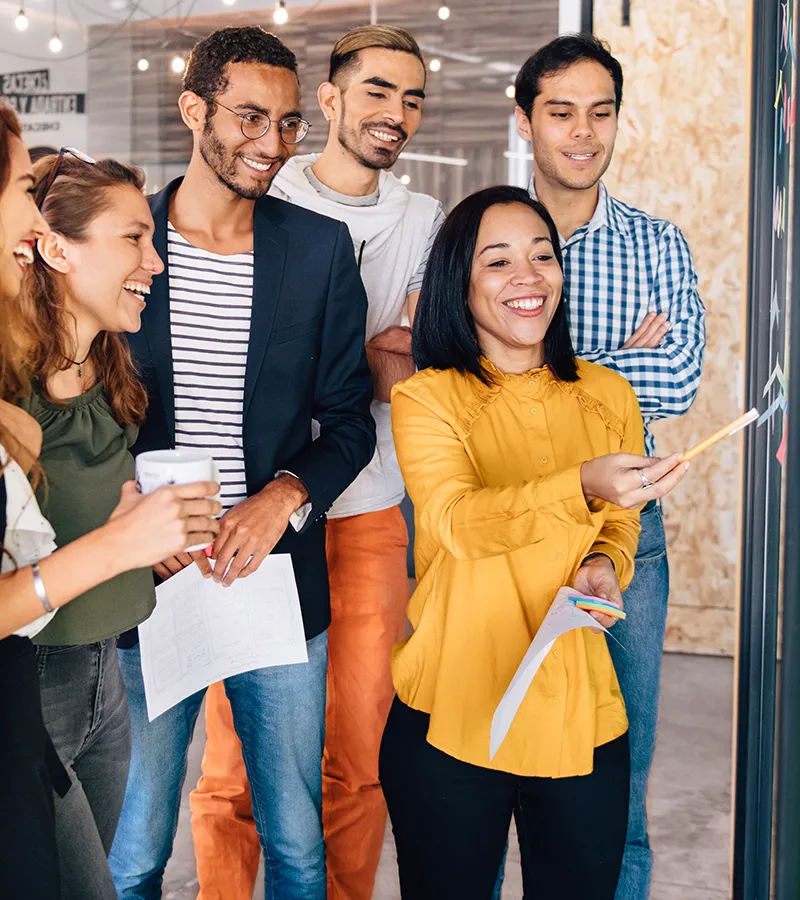 A team of coworkers doing a team building exercise together.