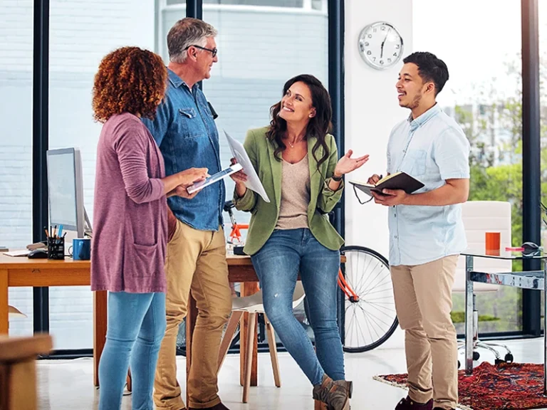 A team having a discussion in an office